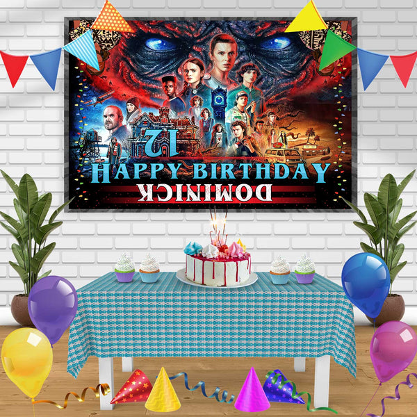 Stranger Things Season 4 Upside Down Birthday Banner Personalized Party Backdrop Decoration