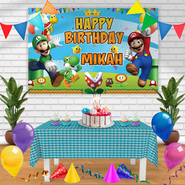 Super Mario Luigi Nintendo Birthday Banner Personalized Party Backdrop Decoration