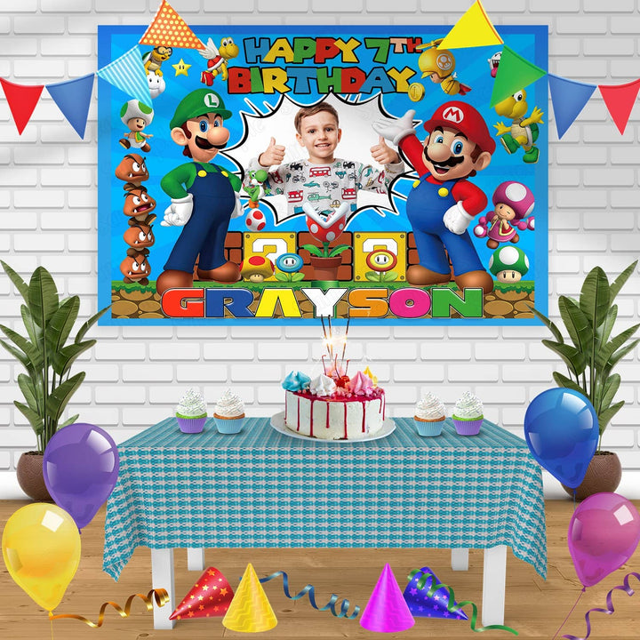 Super Mario Luigi Nintendo Frame Birthday Banner Personalized Party Backdrop Decoration