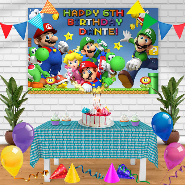 Super Mario Luigi Nintendo K Birthday Banner Personalized Party Backdrop Decoration