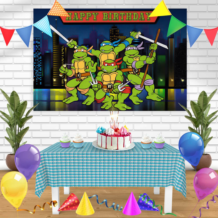 Teenage Mutant Ninja Turtles Cartoon Bn Birthday Banner Personalized Party Backdrop Decoration