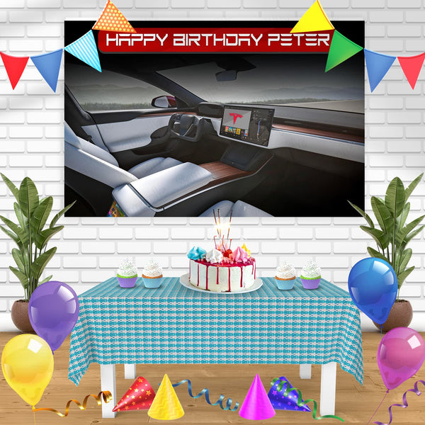 Tesla Model Fan Bn Birthday Banner Personalized Party Backdrop Decoration