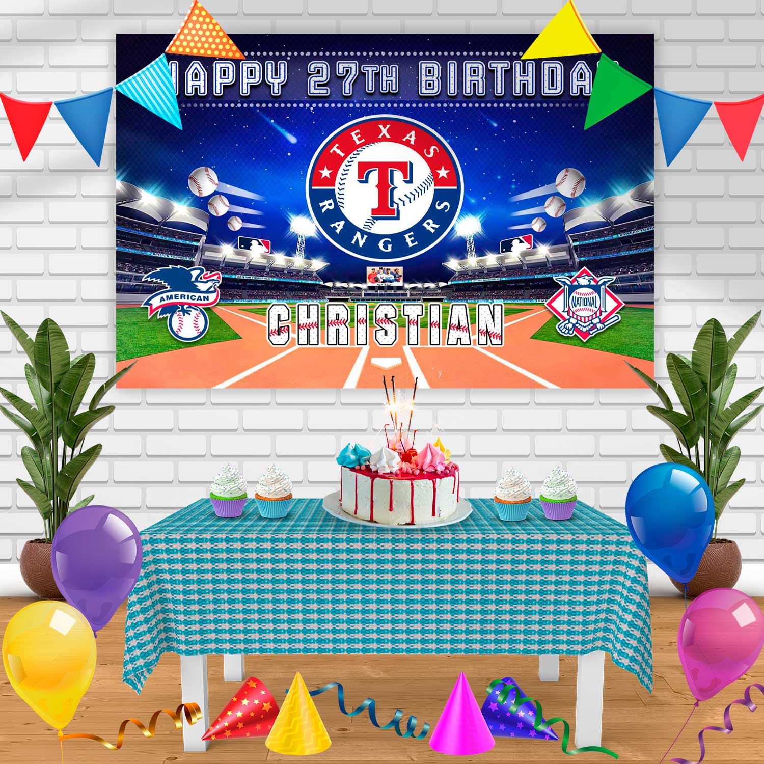 Texas Rangers Birthday Banner Personalized Party Backdrop Decoration ...