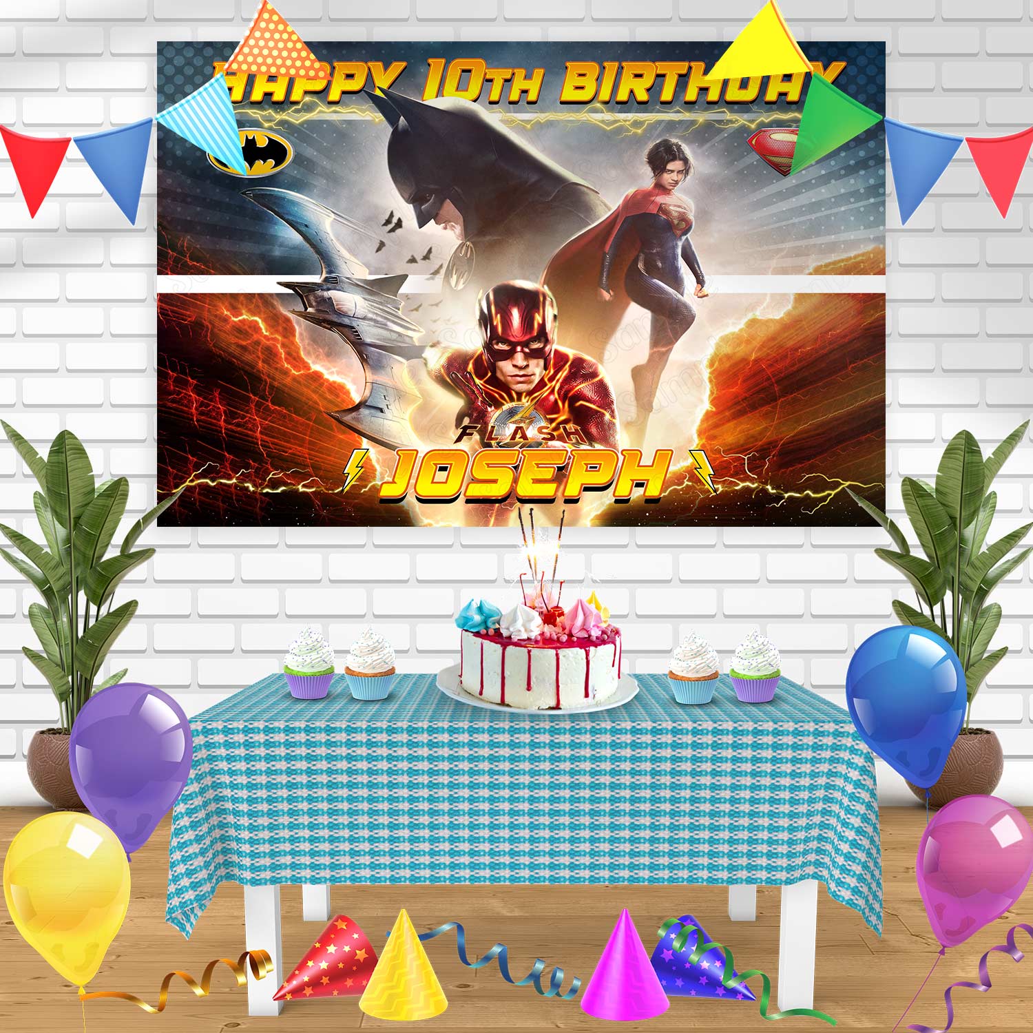 The Flash Bn Birthday Banner Personalized Party Backdrop Decoration ...