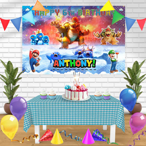 The Super Mario Bros Movie Bowser Penguins Bn Birthday Banner Personalized Party Backdrop Decoration