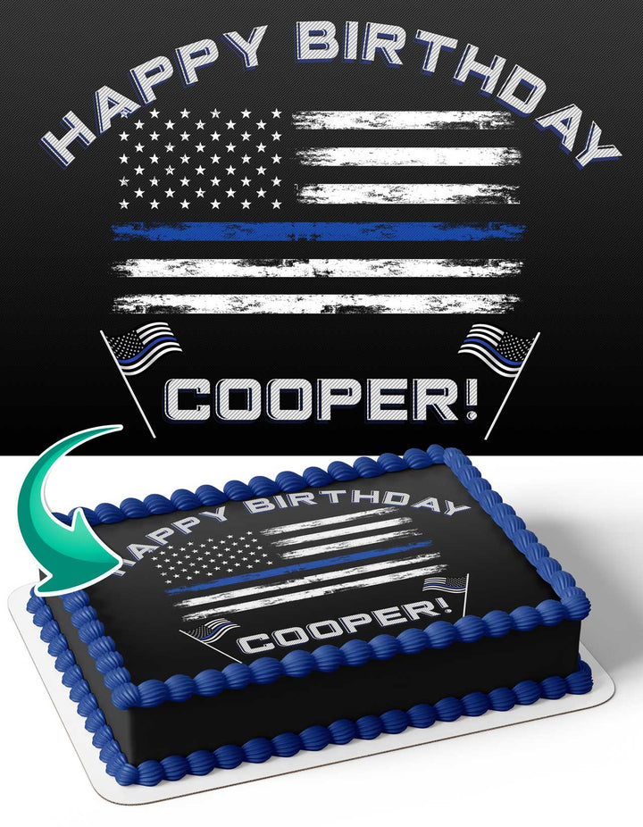 Thin Blue Line Flag Police Edible Cake Toppers