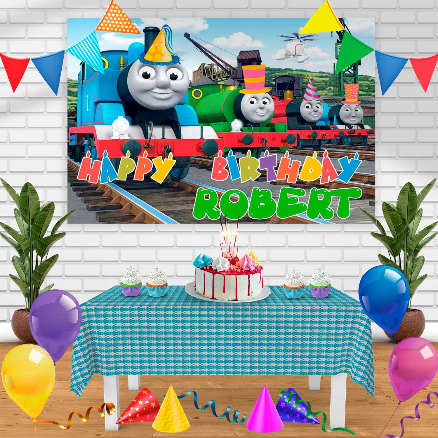 Thomas Birthday Banner Personalized Party Backdrop Decoration ...
