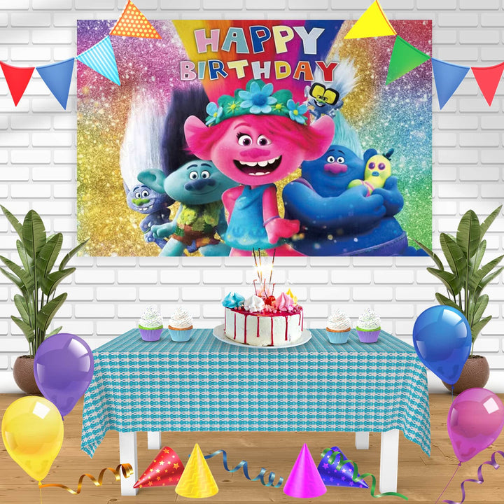 Trolls Glitter MB Bn Birthday Banner Personalized Party Backdrop Decoration