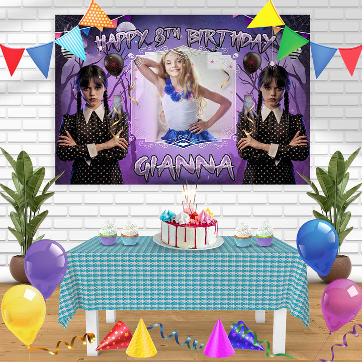 Wednesday Adams Frame Birthday Banner Personalized Party Backdrop Decoration