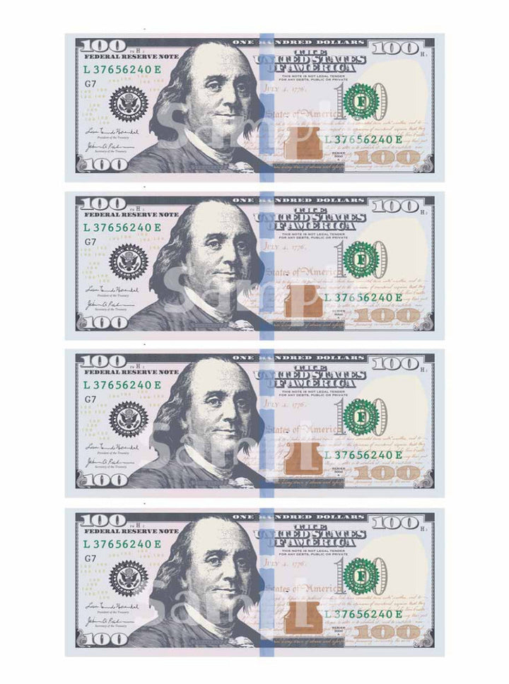 100 Dollar Bill Edible Cupcake Toppers