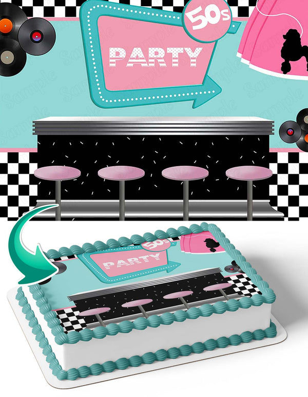 50s Birthday Party Restaurant Edible Cake Toppers