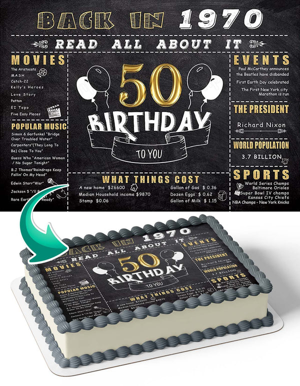 50th Black Golden Glitter Shiny 50 Year Old Wedding Anniversary Party50B Edible Cake Toppers