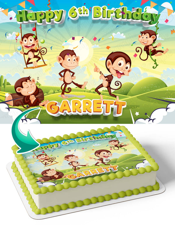 5 Little Monkeys Kids Edible Cake Toppers
