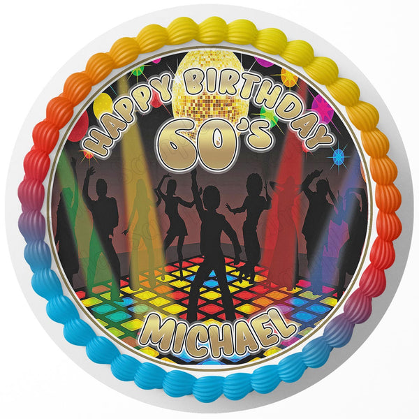 60s Disco Party Edible Cake Toppers Round
