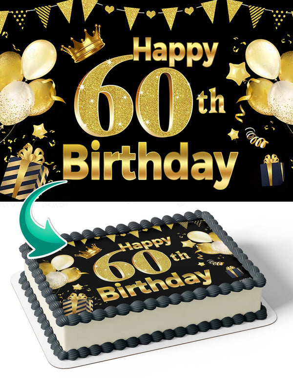 60th Luxury Gold Diamond Black60LG Edible Cake Toppers