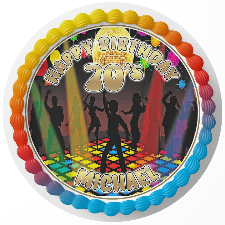 70s Disco Party Edible Cake Toppers Round