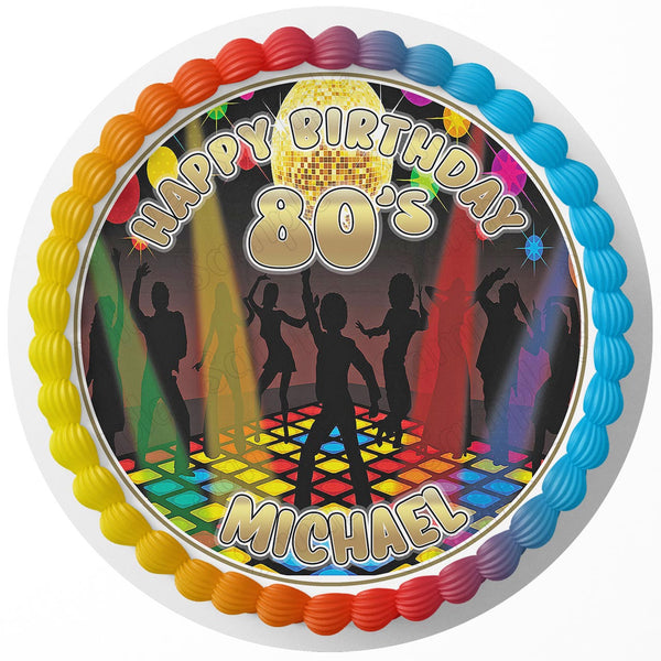 80s Disco Party Edible Cake Toppers Round