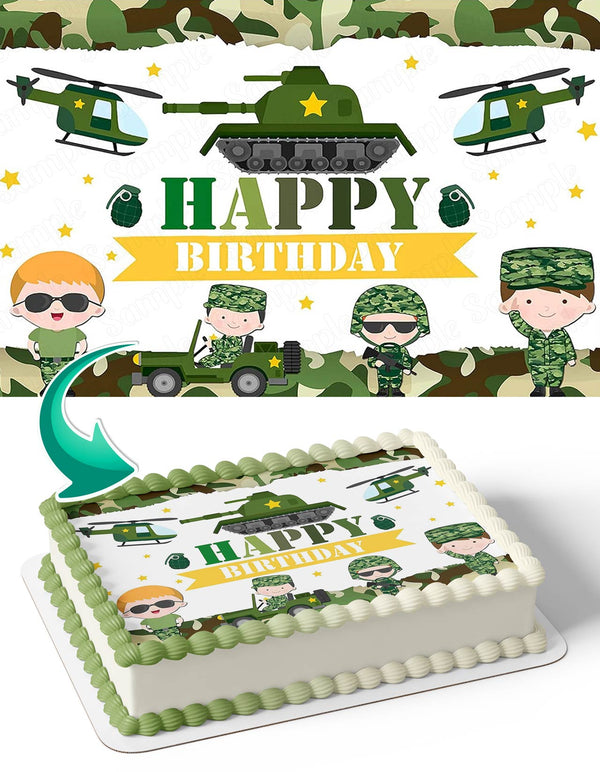 Army Soldier Military Tank Helicopter Camouflage Kids Edible Cake Toppers