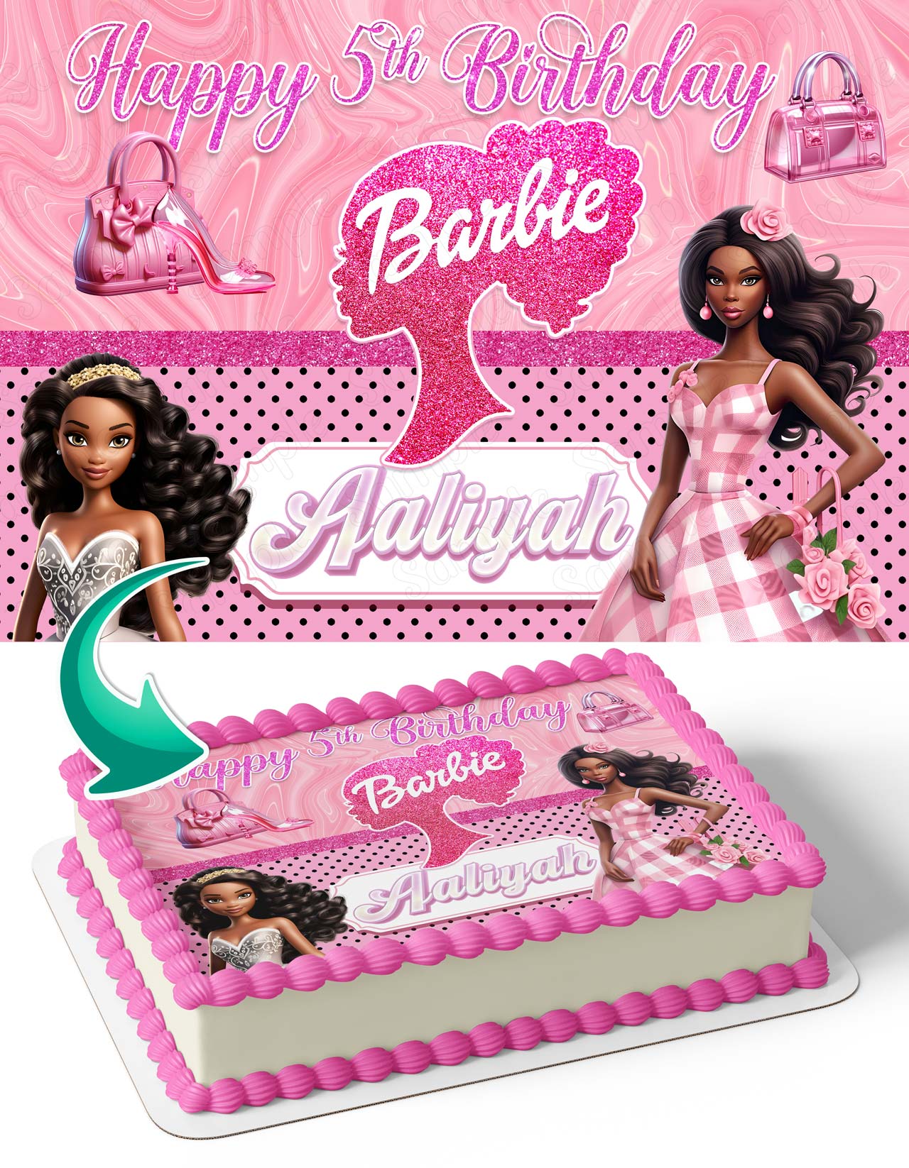 Barbie Barbi Afro American Girl Princess Cute Pink Edible Cake Toppers ...