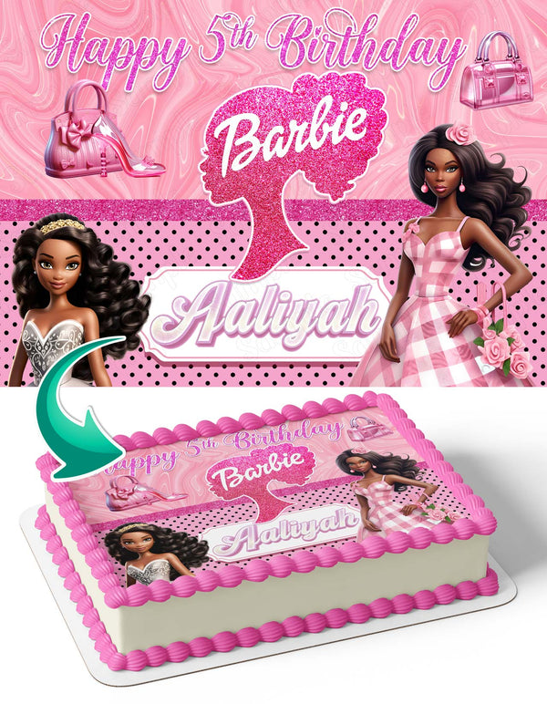 Barbie Barbi Afro American Girl Princess Cute Pink Edible Cake Toppers