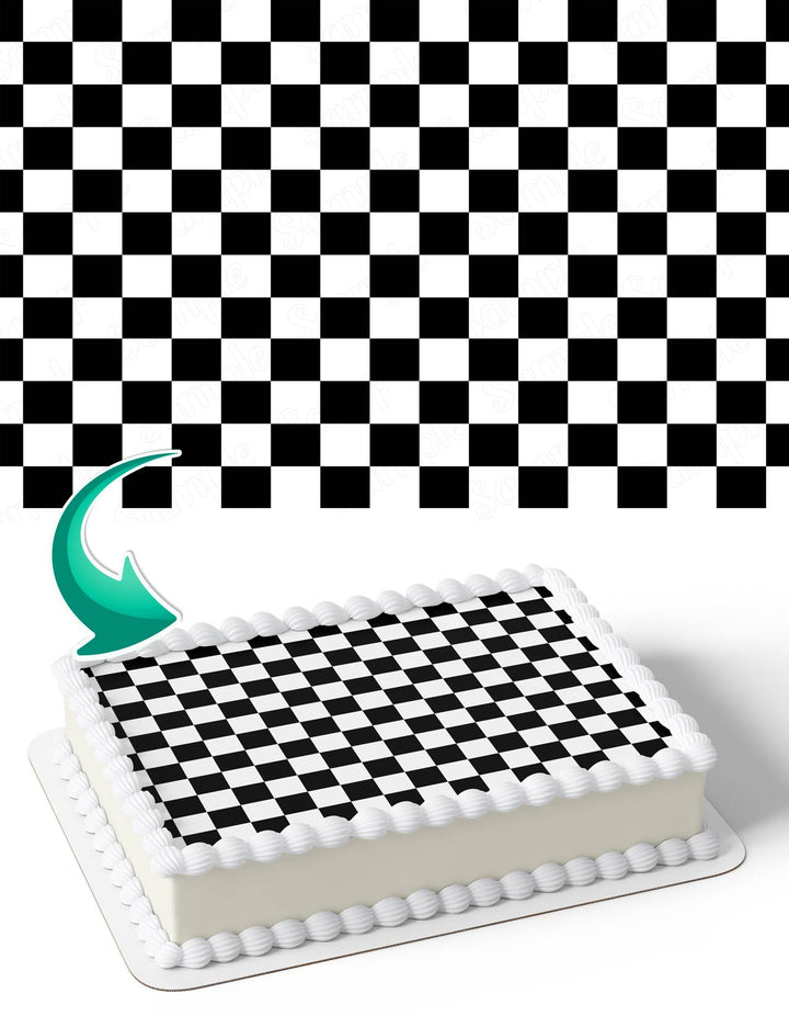 Checkerboard Racing Flag Checkered Edible Cake Toppers