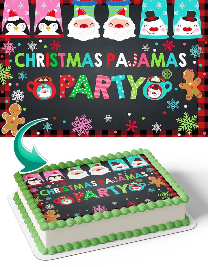 Christmas Pajama Party Snowflake Santa Winter Edible Cake Toppers