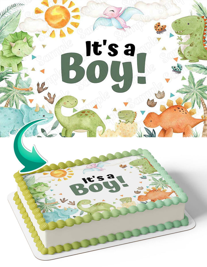 Dinosaur Baby Shower Its a Boy Cartoon Dinosaur Edible Cake Toppers