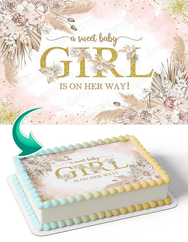 Dry Grass Floral Girl Baby Shower Edible Cake Toppers