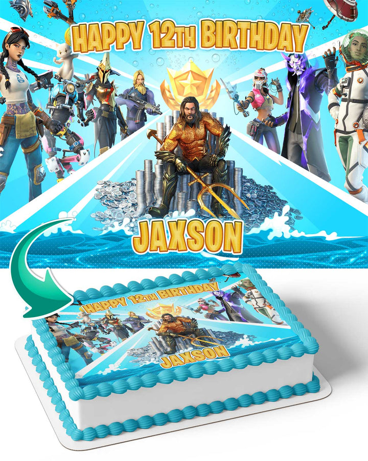Fornite Battle Royale Gamers Kids Aquaman Edible Cake Toppers