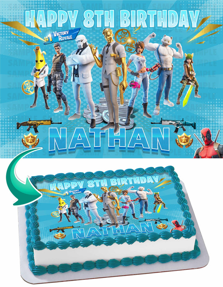 Fornite Battle Royale Gamers Kids Gold Edible Cake Toppers
