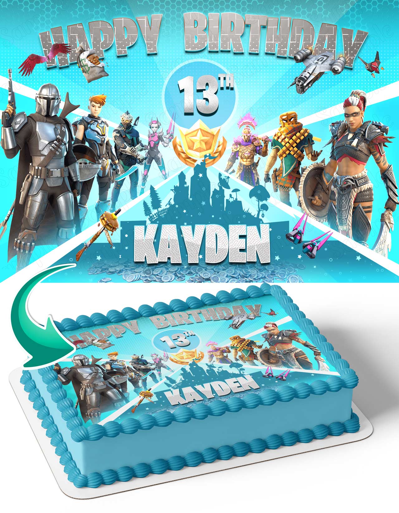 Fortnite Edible Wafer Paper Cake Topper – Quarter Sheet 8x10.5 Inches, Multi-Color