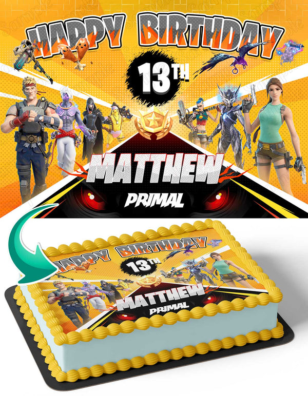 Fornite Battle Royale Gamers Kids Yellow Edible Cake Toppers