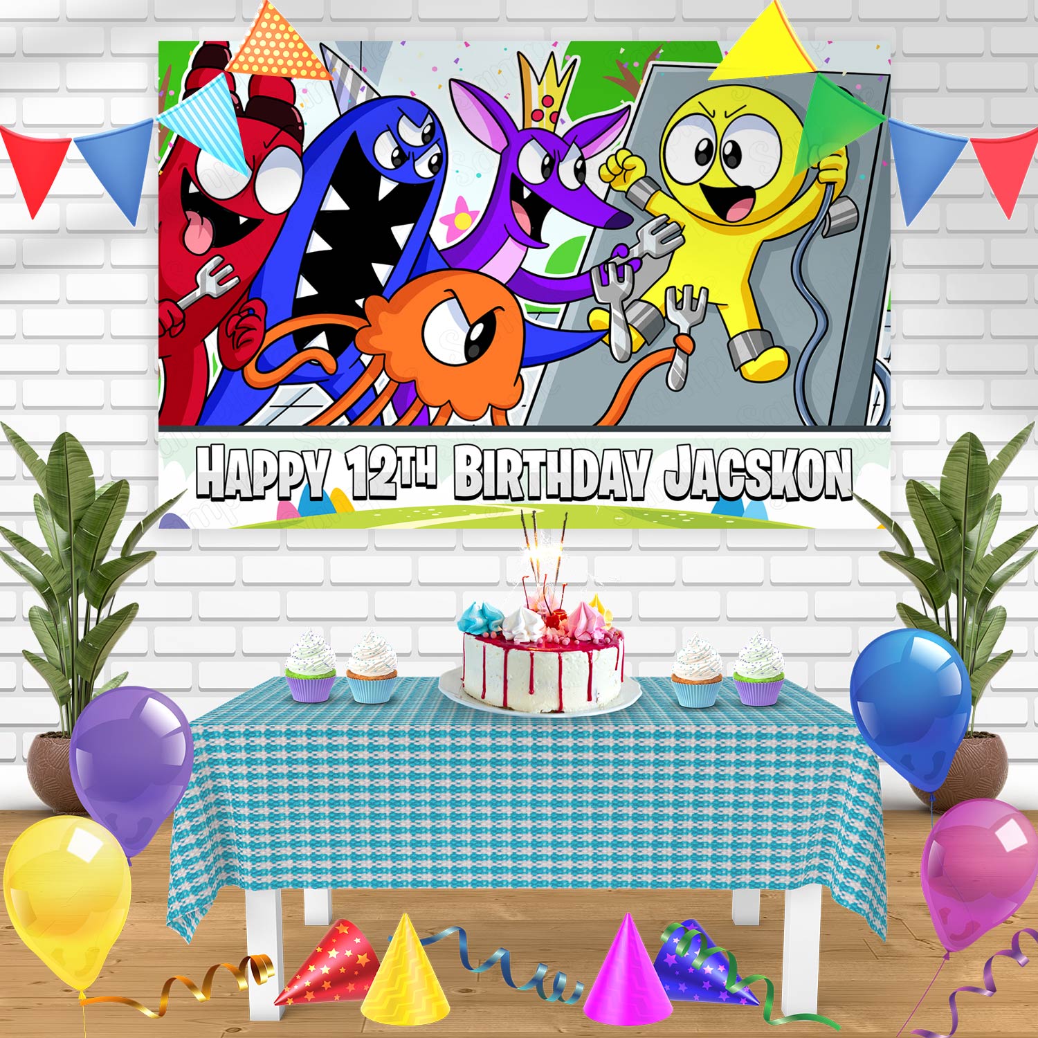 Garten of Banban Roblox Bn Birthday Banner Personalized Party Backdrop ...