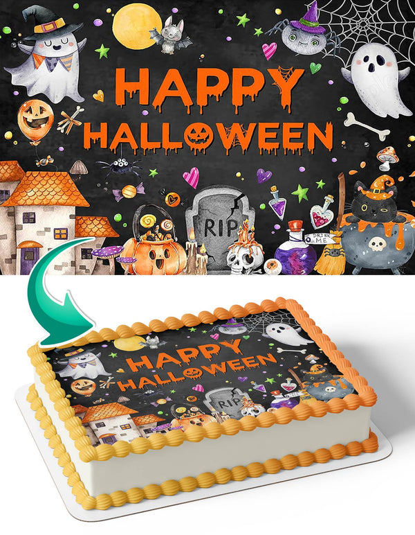 Halloween Night Horror Pumpkin Ghost Town TrickorTreat Edible Cake Toppers