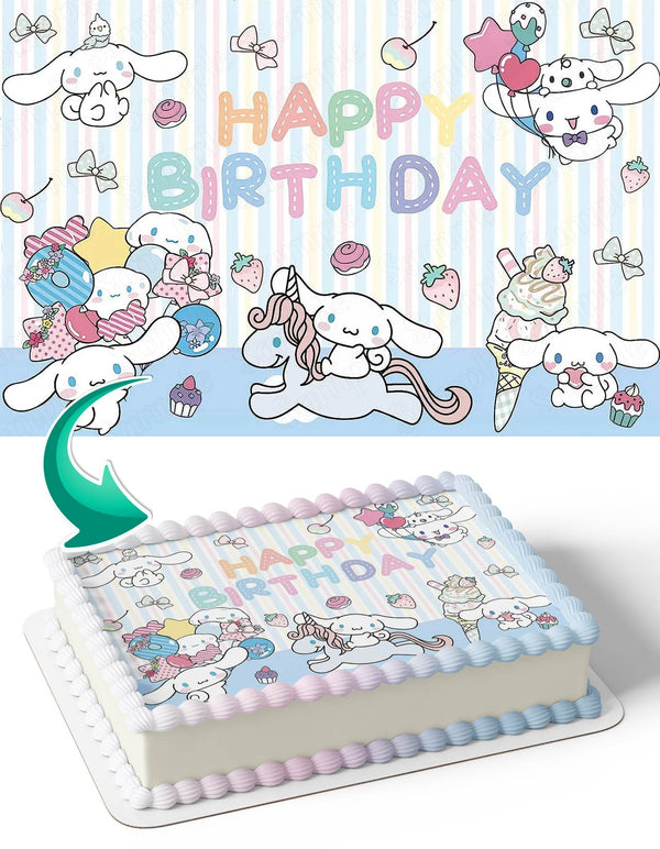 Hello Kitty Cinnamoroll Unicorn Kawaii Sanro Rainbow Candy SCR Edible Cake Toppers