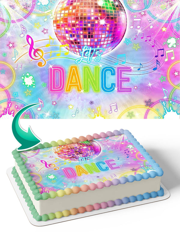 Lets Dance Disco Party Shiny Neon Lights Edible Cake Toppers
