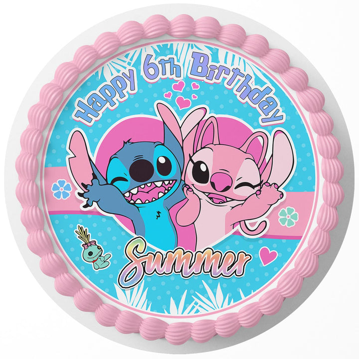 Lilo Stitch Angel Experiment 624 Pink Rd Edible Cake Toppers Round
