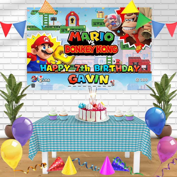 Mario vs Donkey Kong Bn Birthday Banner Personalized Party Backdrop Decoration