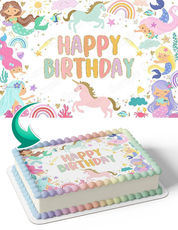 Mermaid and Rainbow Unicorn Edible Cake Toppers