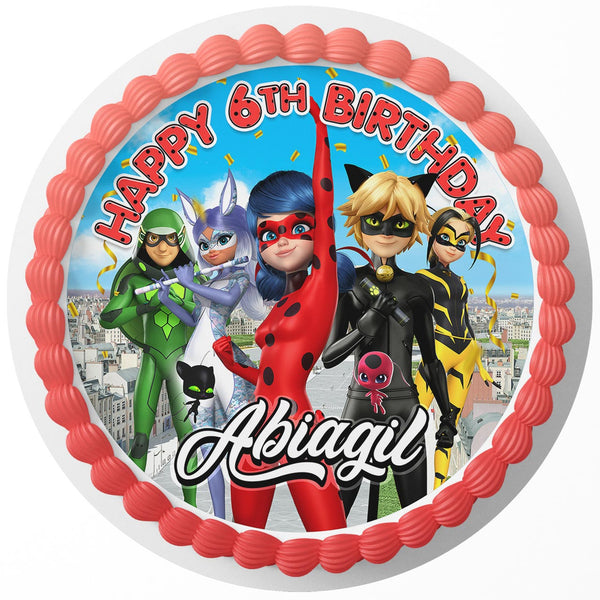 Miraculous Tales of Ladybug and Cat Noir Rd Edible Cake Toppers Round