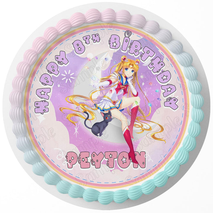 Sailor Girls Fun Moon  Edible Cake Toppers Round