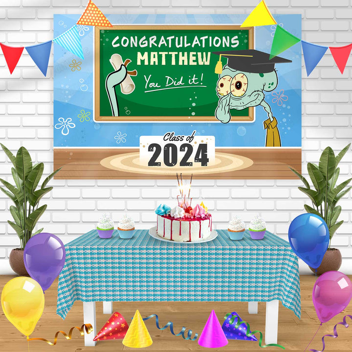 Squidward Tentacles Spongebob Squarepants Congratulations You Did It University College Degree Diploma Bn Birthday Banner Personalized Party Backdrop Decoration