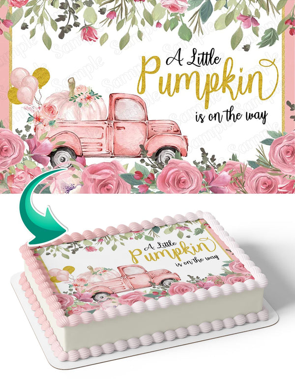 A Little Pumpkin Is On The Way Girl Edible Cake Toppers