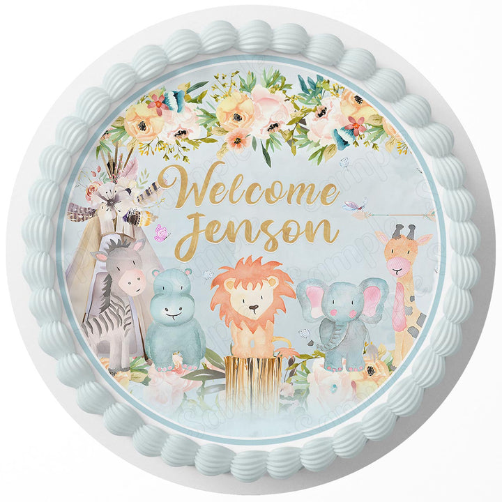 Baby Shower Jungle Safari Animals BSJ Edible Cake Toppers Round