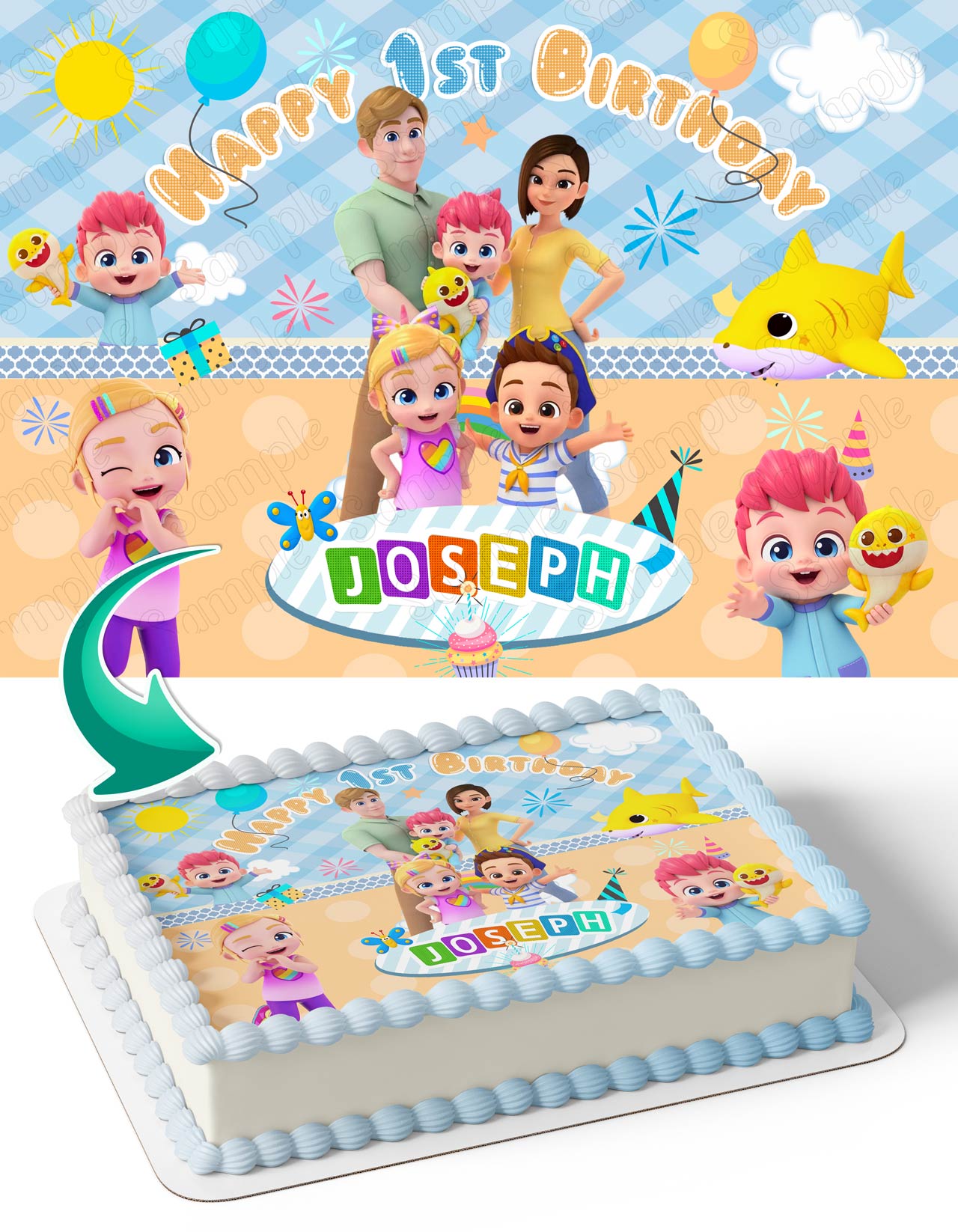 Pinkfong Cake Rectangular Babyfinn Nursery Kids Pinkfong Baby Shark Edible Cake Toppers ...
