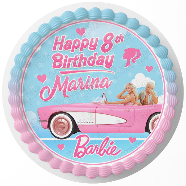 Barbi Princess Kids Girls Pink Edible Cake Toppers Round
