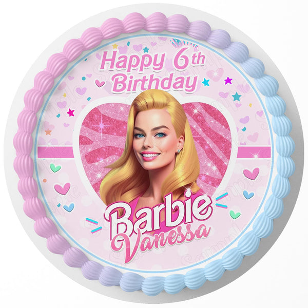 Barbi Princess Girls Cute  Edible Cake Toppers Round