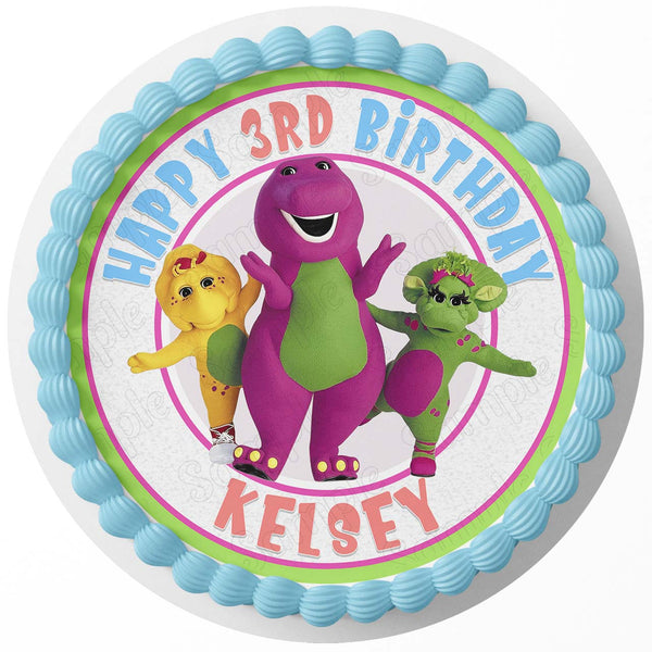 Purple Barney Dinno Friends Edible Cake Toppers Round