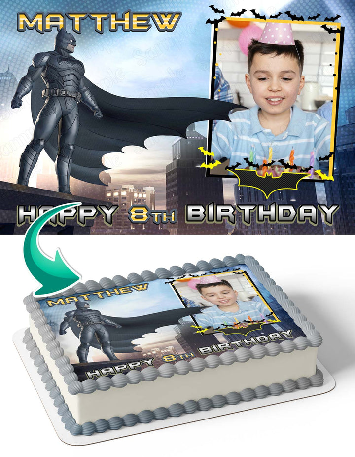 BatBoy Darknight Batiman Photo Frame Edible Cake Topper Image