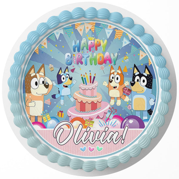 Blue Bingo Family Kids Dogs Edible Cake Toppers Round
